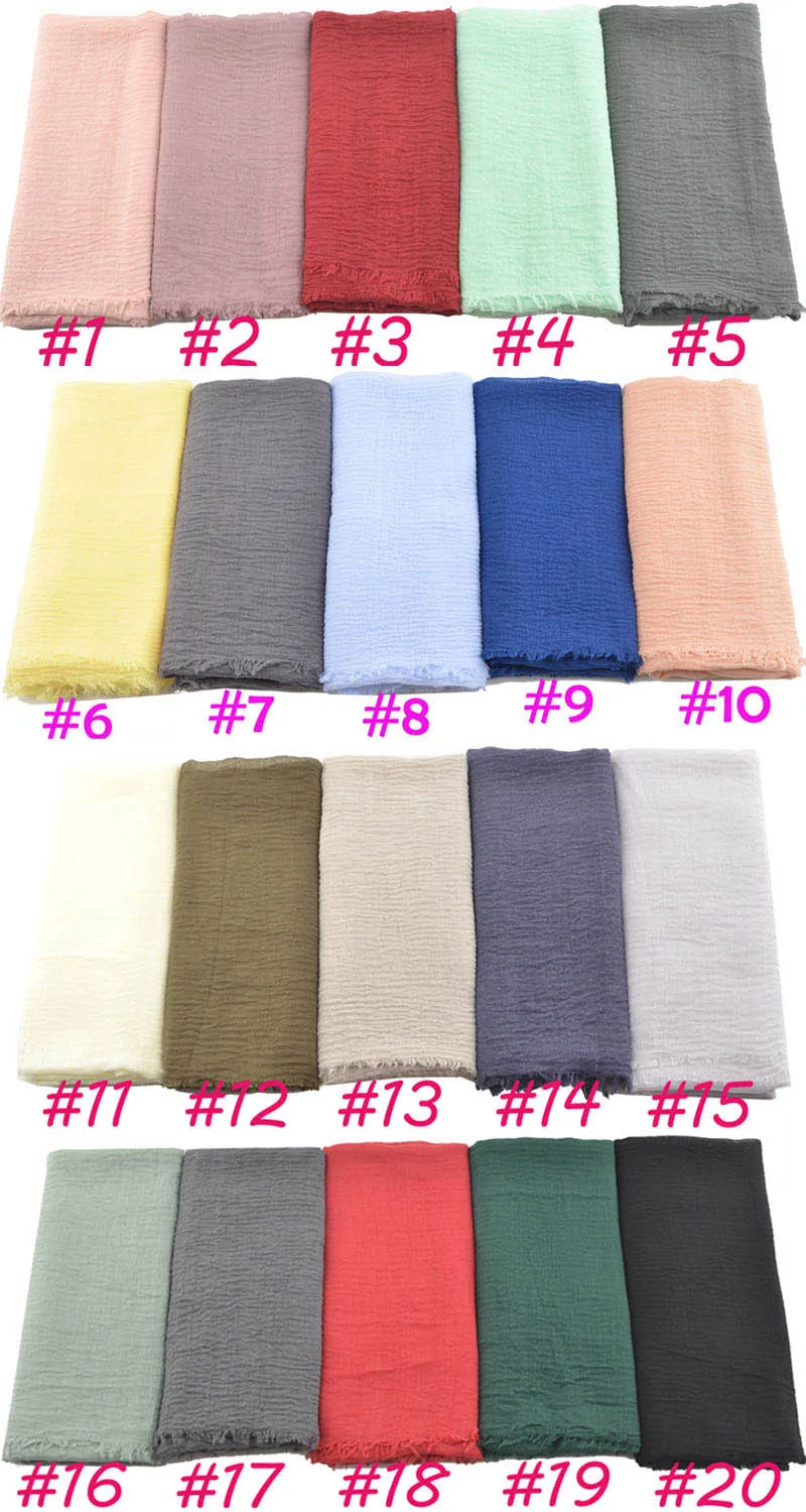 choose color order Для женщин из жатой ткани плотная морщин Обёрточная бумага, хлопок, мусульманский хиджаб шаль для Мягкая шарф из фуляровой ткани, вискоза Макси шарфы, Твердые Волосы Головы Шарф Bufanda - Цвет: choose color order