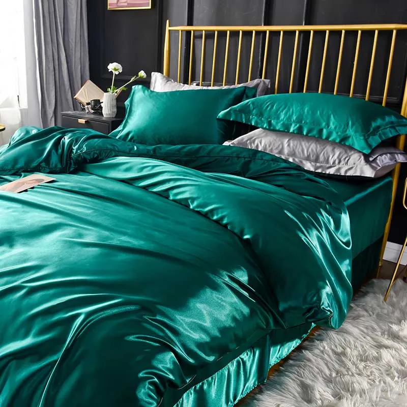 Мягкая кожа пятностойкий шёлк для комплектов простыней на кровать+ 2 наволочки для подушек, набор свадебного постельного белья, постельное белье шелковое постельное белье набор скидка - Цвет: 21