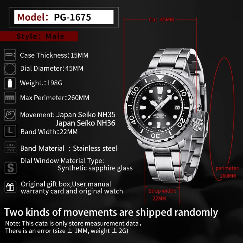 

PAGRNE DESIGN Men's Business Watches NH35 Mechanical Watches Sapphire Crystal Automatic Wrist Watch 300M Waterproof Montre Homme