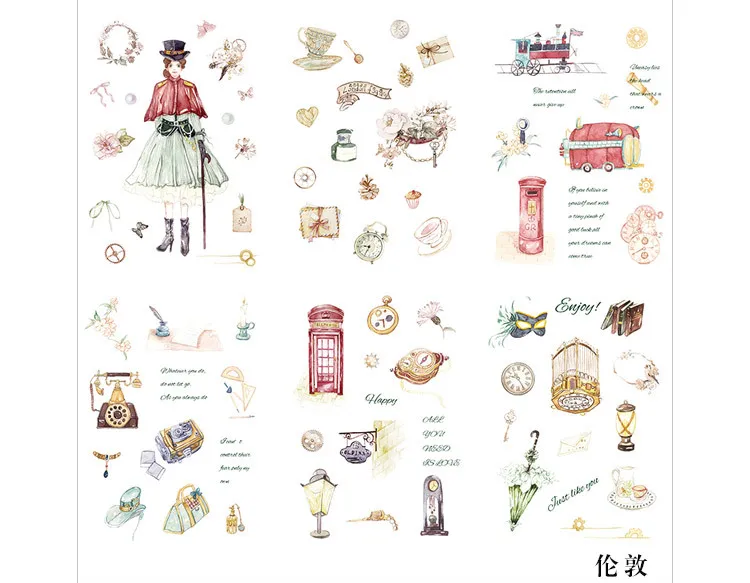 Special oil and paper stickers in the 19th century series of creative antique style European plane stickers in 6 pieces - Цвет: C