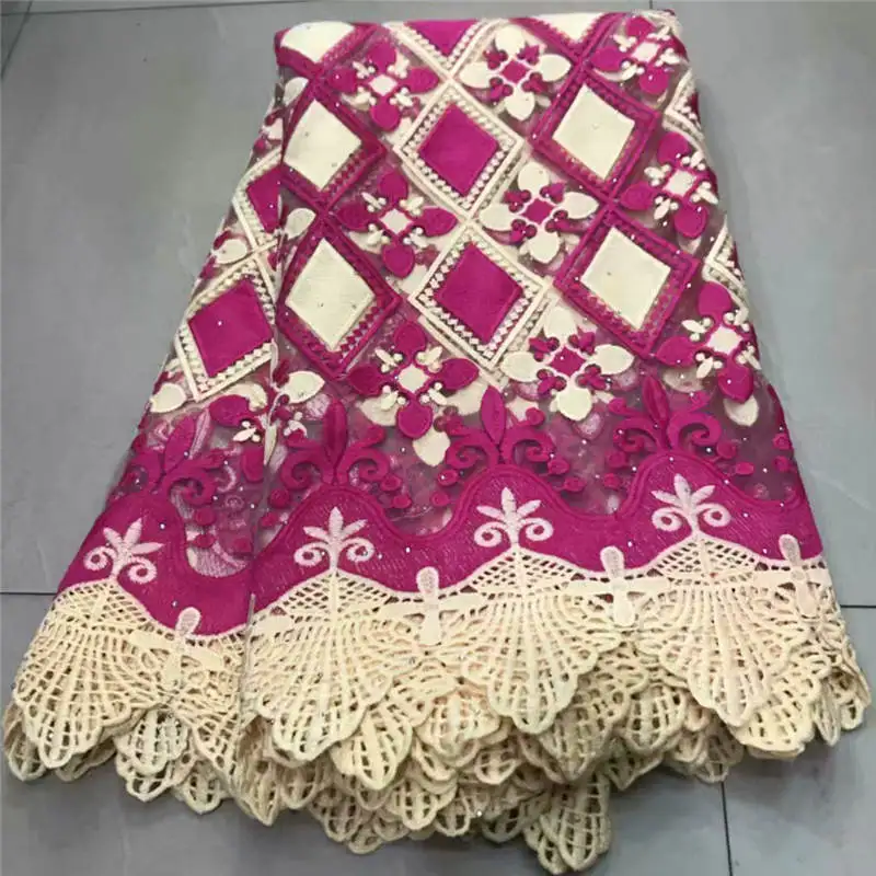 

2020 Hot Sell High Quality African Lace Fabric 5 Yard With Embroidered Guipure Lace Fabric For Wedding Dress! ZQF20366