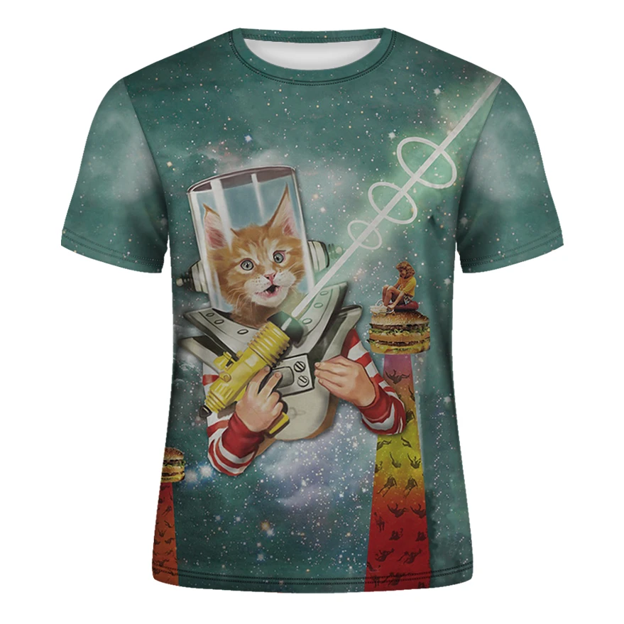 

2021 New Galaxy Space 3D T Shirt Lovely Kitten Cat Breathable Funny Tops Tee Short Sleeve Summer Shirts For Men T-shirt