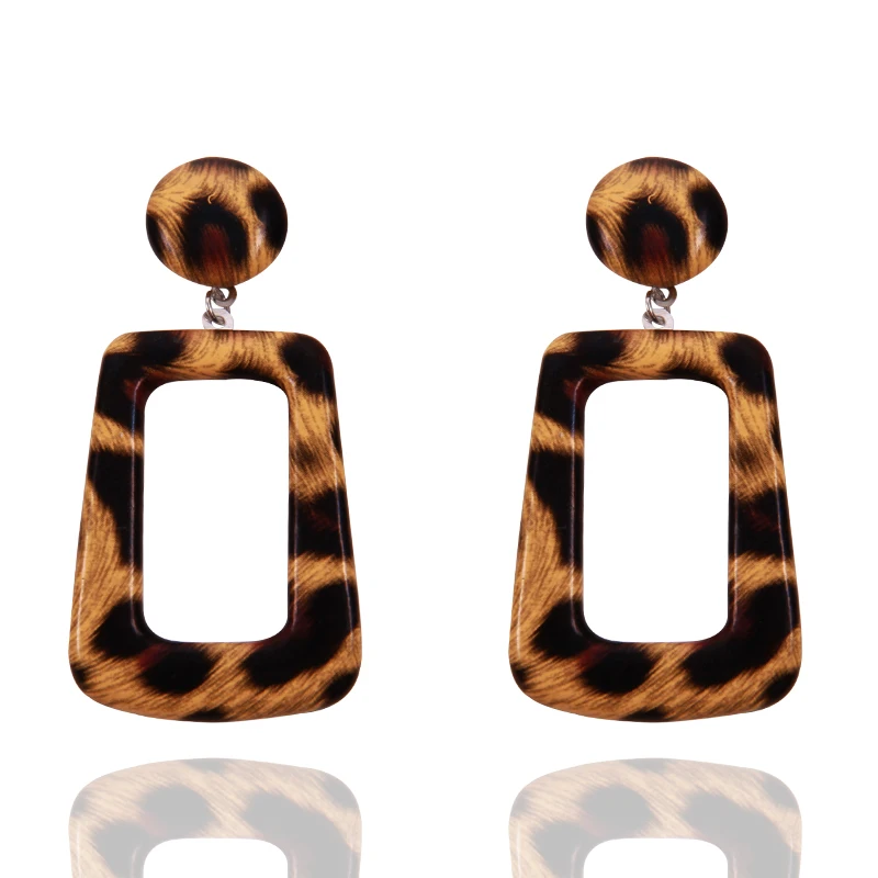 Женские овальные серьги подвески кожаные леопардовые классические винтажные