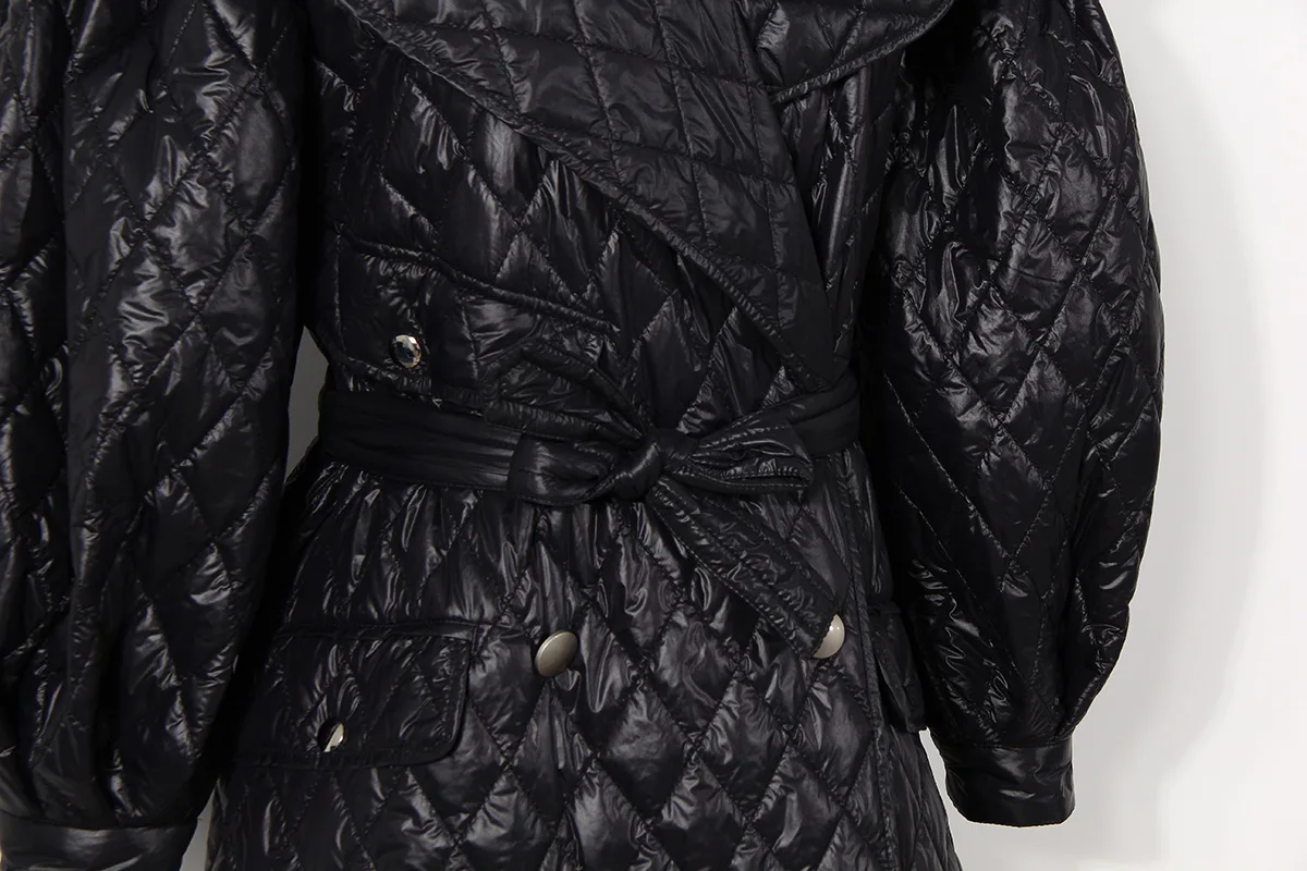 

Women Long Winter Coat Double Breasted Cotton Padded High Waist Parkas