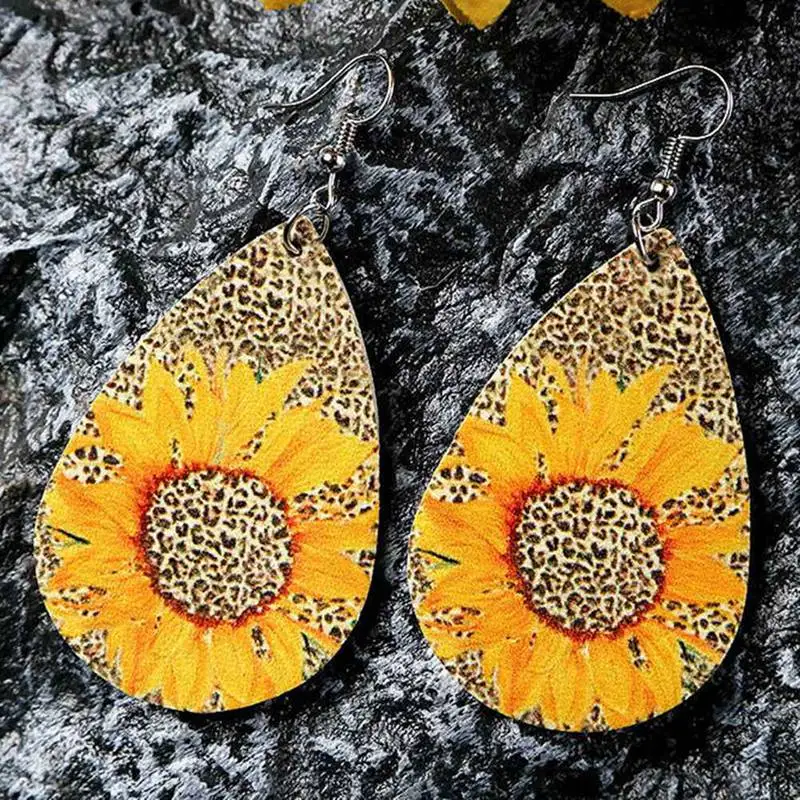 

Sunflower Earrings Yellow Big Daisy Sunflower Water Drop Leopard Earring Fashion Jewelry Best Friend Gifts For Women