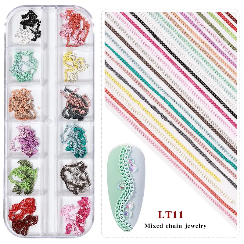 

12 Grids Metal Chain Nail Art Decoration Gold SIlver Alloy Mixed Style Nails Chain Ins Metallic Accessories Decorative Manicure