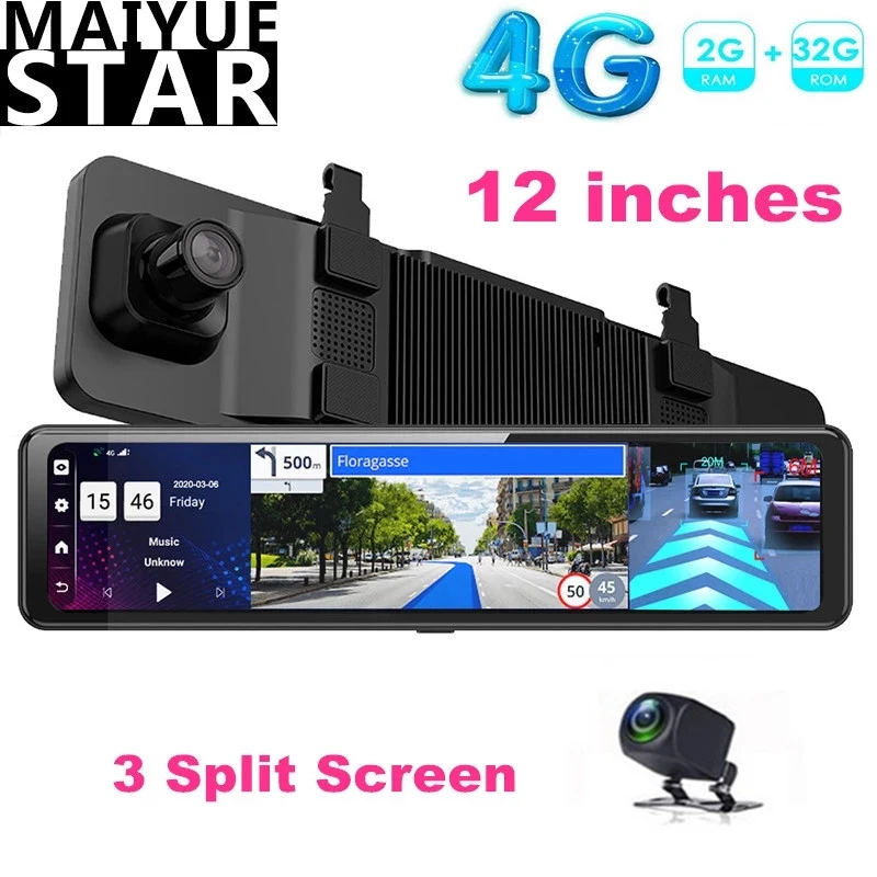 Видеорегистратор автомобильный 12 дюймов 3 дюйма 4G Android 8 1 2 + 32 ГБ FHD