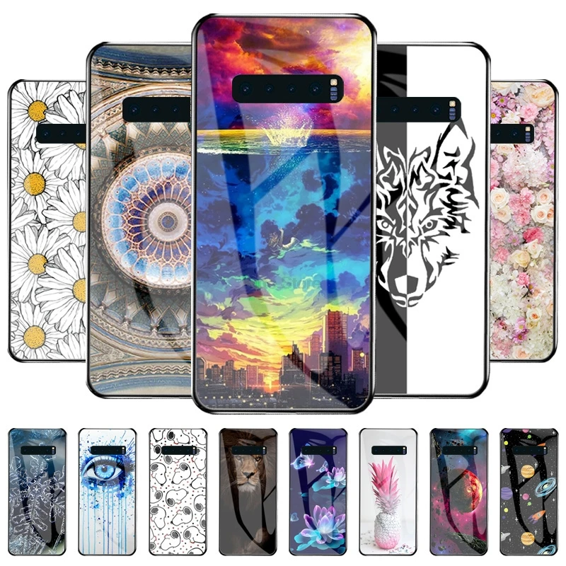 

Tempered Glass Case for Samsung S9 Plus Painted Case for Samsung S9 S8 Plus S10 Plus 10e Starry Cat Case Shockproof Covers