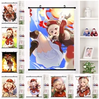 printgamer girl picture genshin impact poster plastic hanging scrolls japanese anime canvas decor home wall art bedroom painting