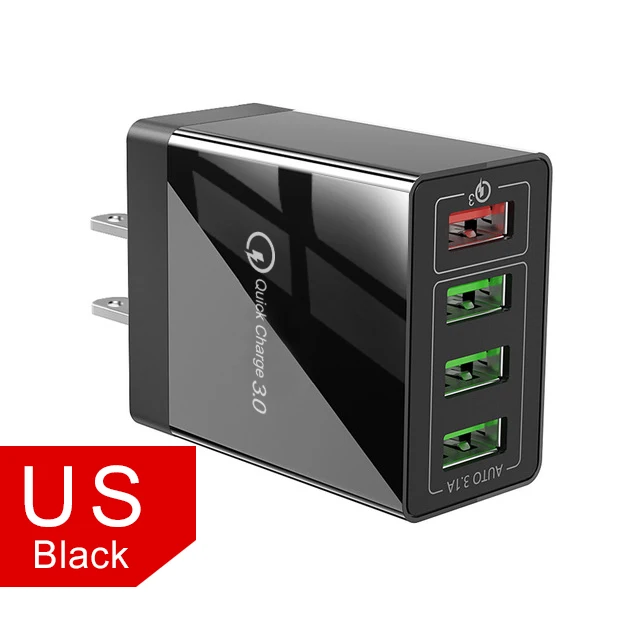 Black US Charger Олаф 4 порта QC 3,0 USB зарядное устройство для iPhone Plus X XR XS Max Быстрая зарядка для Xiaomi huawei настенное зарядное устройство для мобильного телефона - Тип штекера: Black US Charger