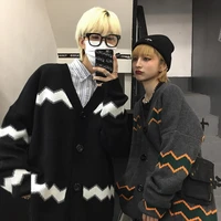 high street hip hop wave stripe fashion sweater jacket couple winter clothes womens pullover thick sweater japanese streetwear