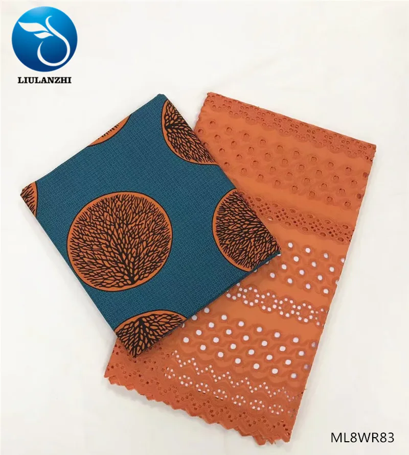 

LIULANZHI african wax lace fabrics Hot sale nigerian real wax fabric + punch cotton lace fabric for wedding ML8WR66-ML8WR92