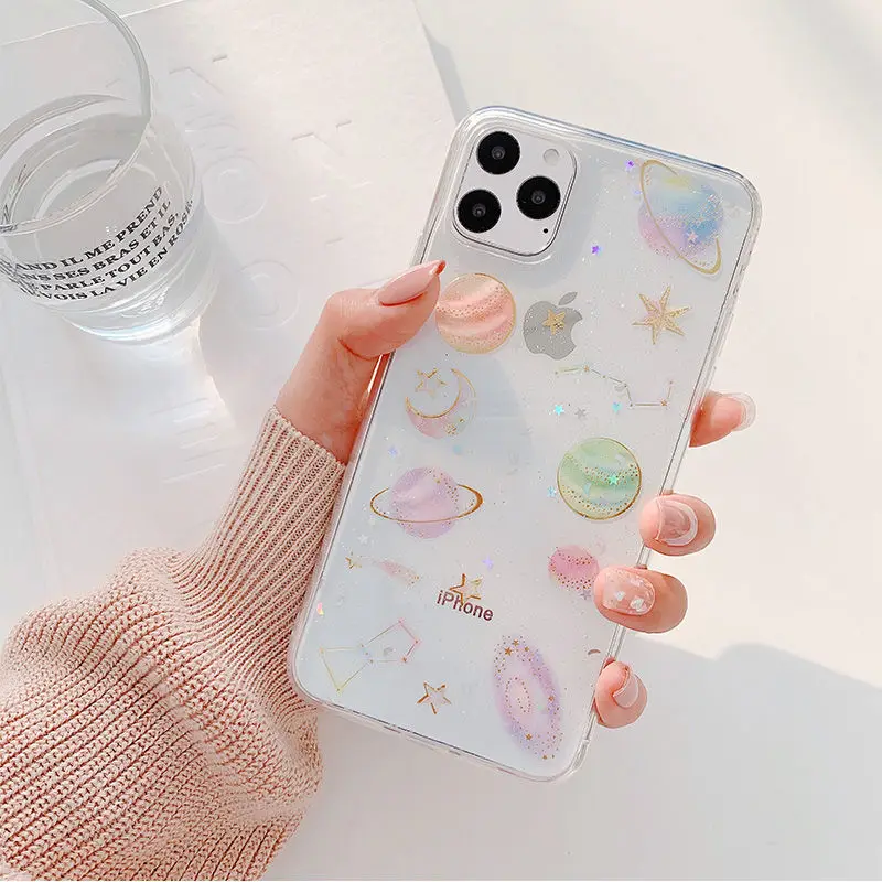 Чехол для телефона с блестками Космос Планета Звезда Луна iPhone 13 12 11 Pro X XR XS MAX 8 7 Plus