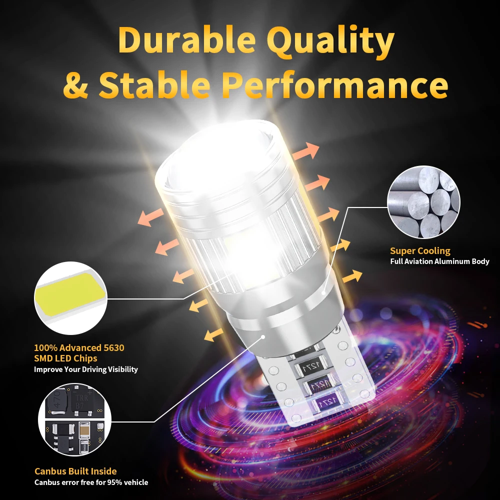 Светодиодная лампа Canbus T10 W5W 2 шт. без ошибок 12 В 6000K 5630 6SMD с клиновым цоколем |