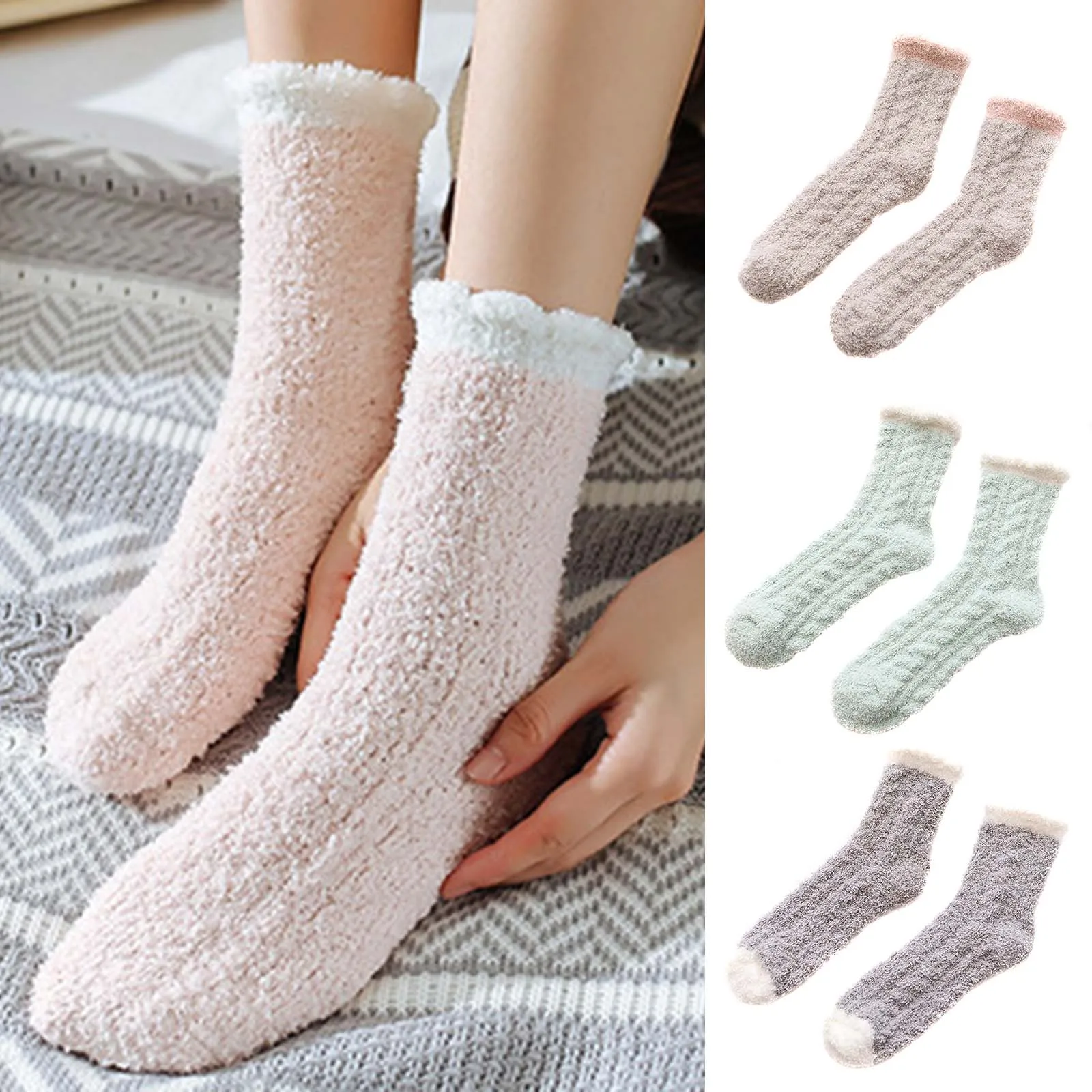 

Cute Women's Middle Tube Socks Corals Fleece Soft Warm Fluffy Socks Winter Supplies New