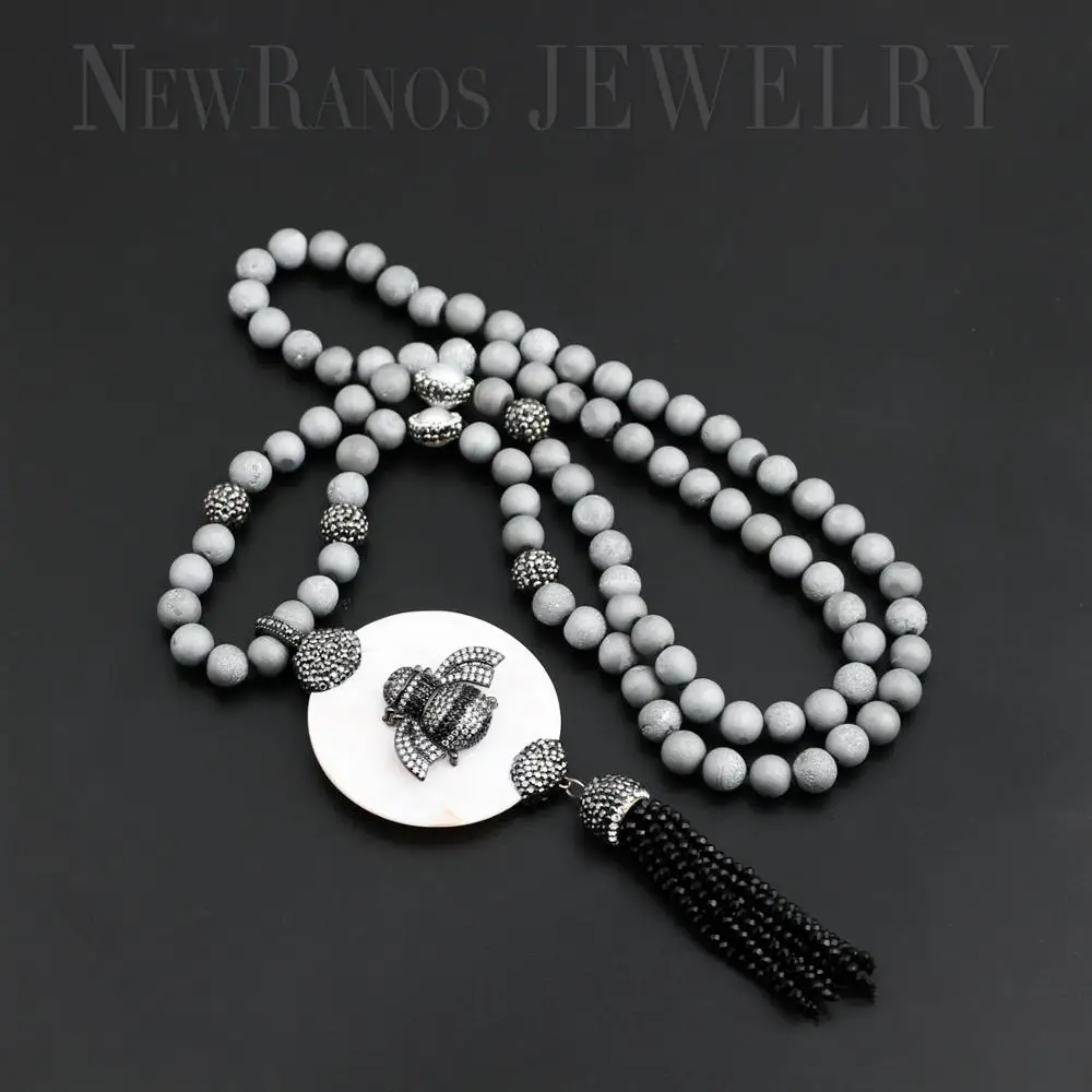 Ожерелье с бусинами newraanos ожерелье Howlite насекомые Colar циркониевые жуки подвеска 80