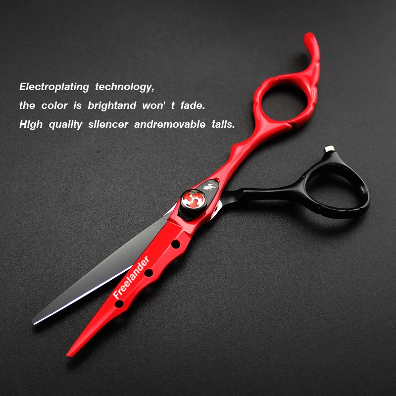 6 inch Cutting Thinning Styling Tool Hair Scissors black &amp red Japan 440c Salon Hairdressing Shears Regular Flat Teeth Blades | Красота и