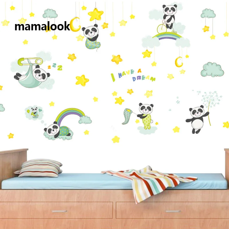 

Cute Panda Wall stickers for children's room animal growing wall mural art