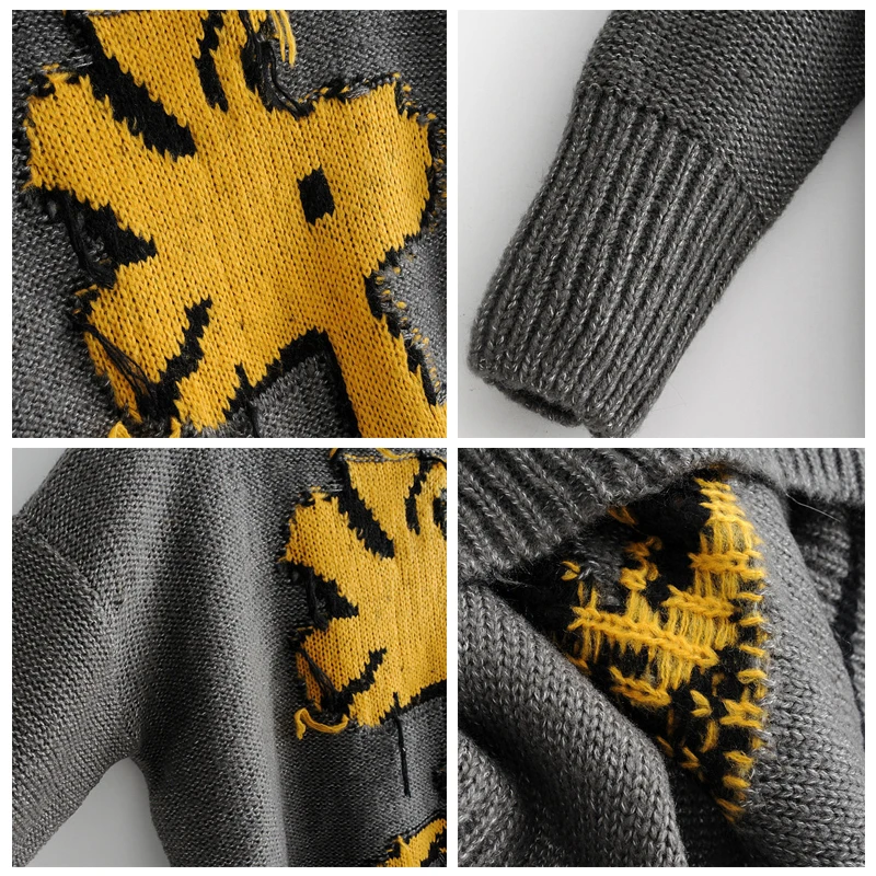 ROHOPO круглый воротник желтый мультфильм Добби серый свитер черный вырез