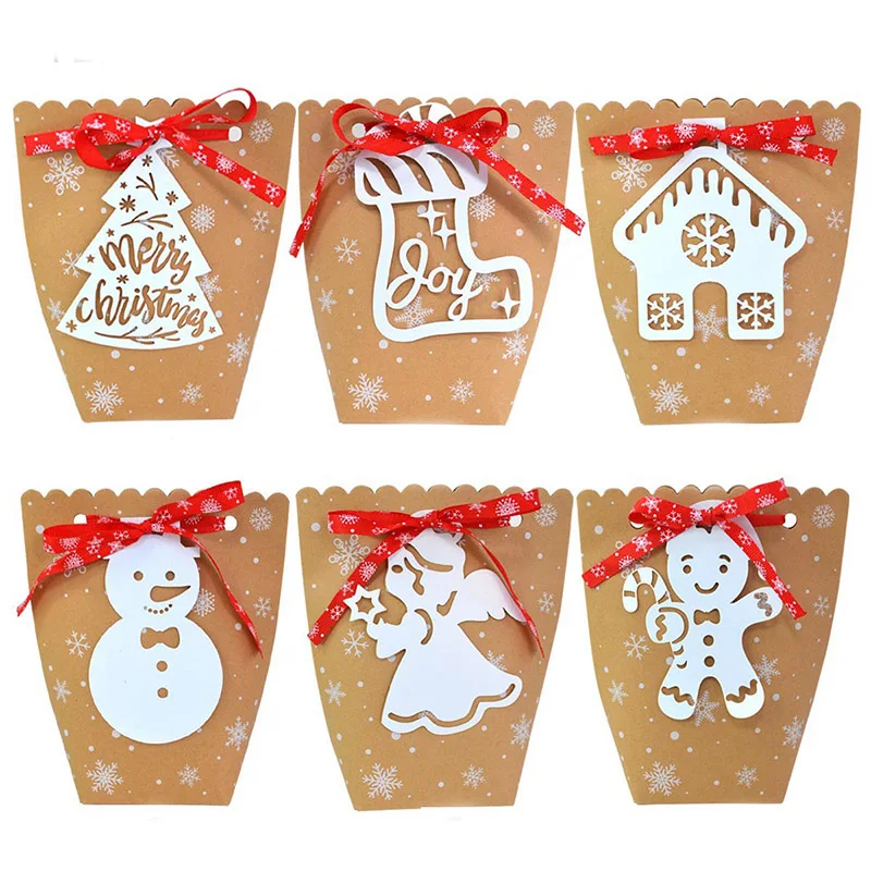 

12pcs Kraft Paper Candy Cookie Treat Gift Bag Kids Packaging Bag Party Favor New Year Xmas Noel Navidad Christmas Decoration