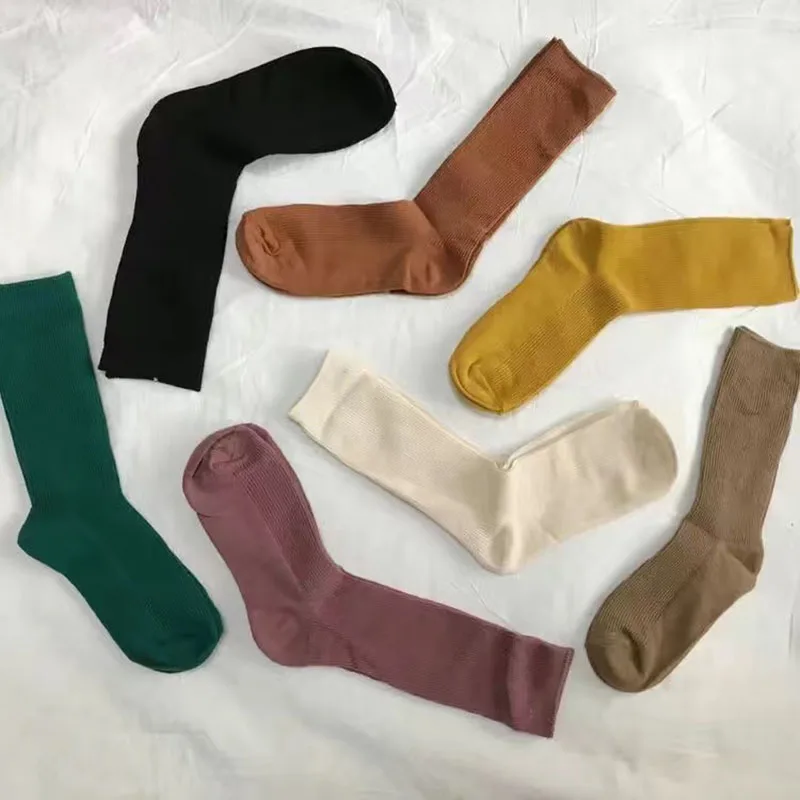 CHAOZHU Women's Socks Japanese Cotton Multi colors Cute long rib soft high quality loose Socks for Girl Christmas Gift