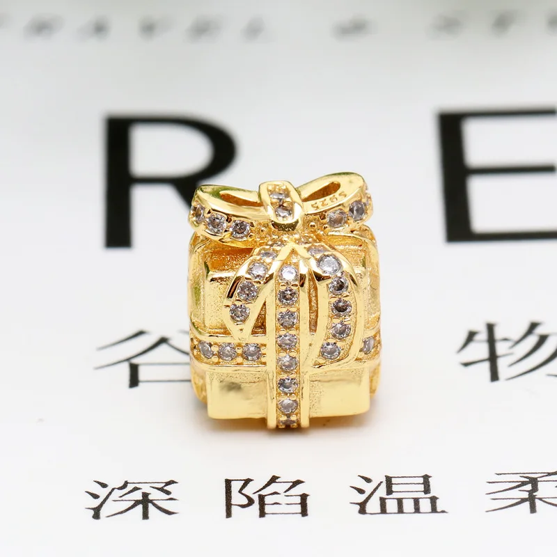 

New 925 Sterling Silver Charm Bead Christmas Bow Gift Fits Original Pandora Bracelets DIY Jewelry
