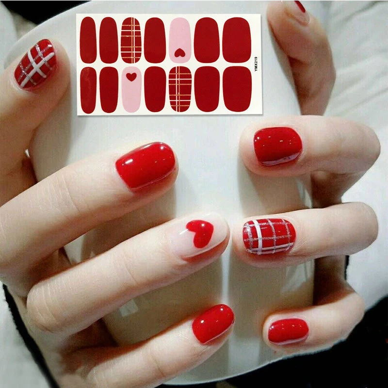 1 Sheet Nail Stickers Set Full Cover Gel Strip Flower Christmas Geometric Holographic with Diamond Effect Decoration | Красота и