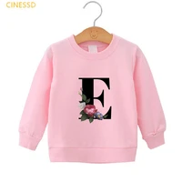girls hoodie pink yellow jumper 26 english alphabet a g flower print childrens casual pullover teen kids winter thick top