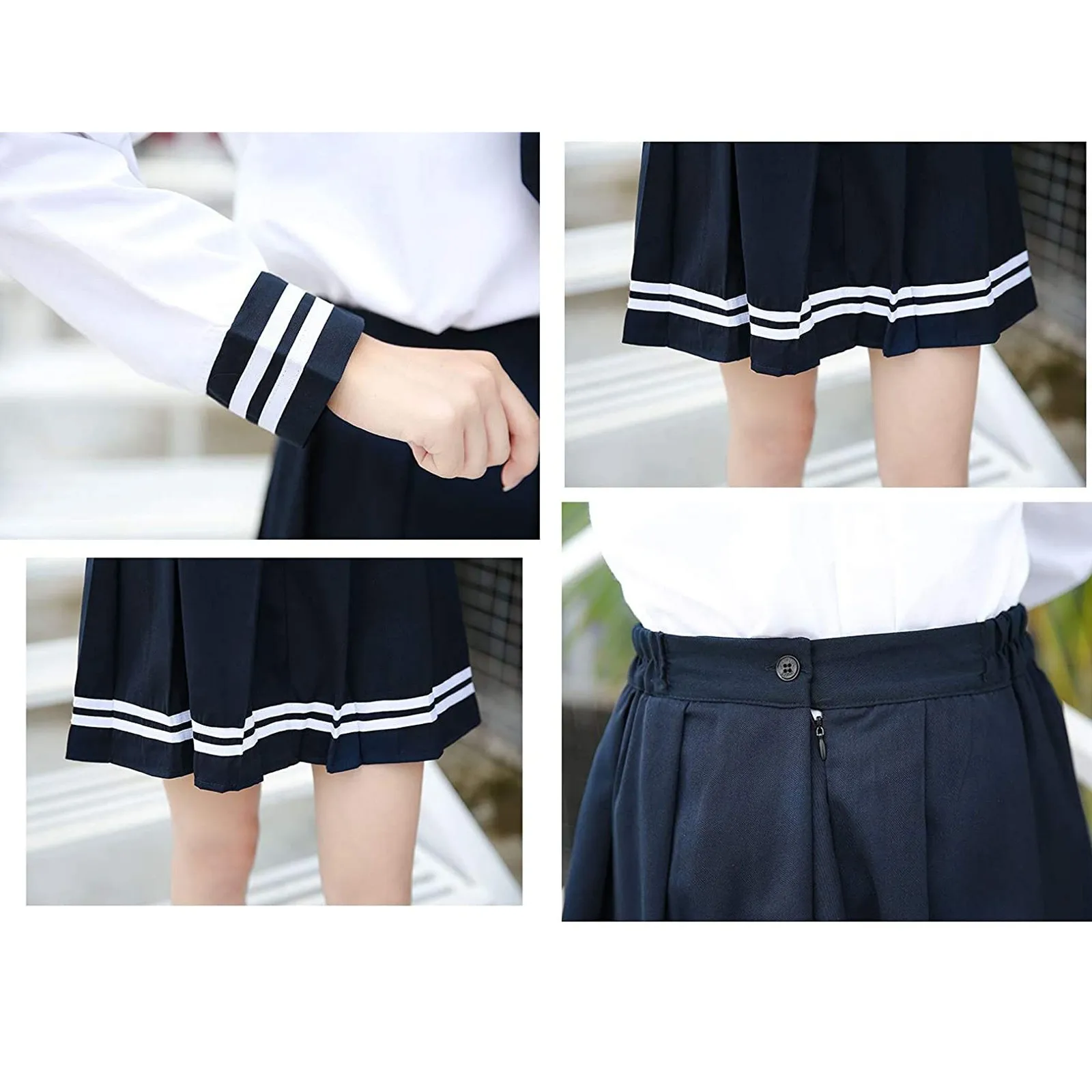 

Sexy Lingerie Women Solid Color Japanese School Uniform Pleated Skirt Tie Beautiful Girl Cute Sailor Costume Plus Size 5 Piece
