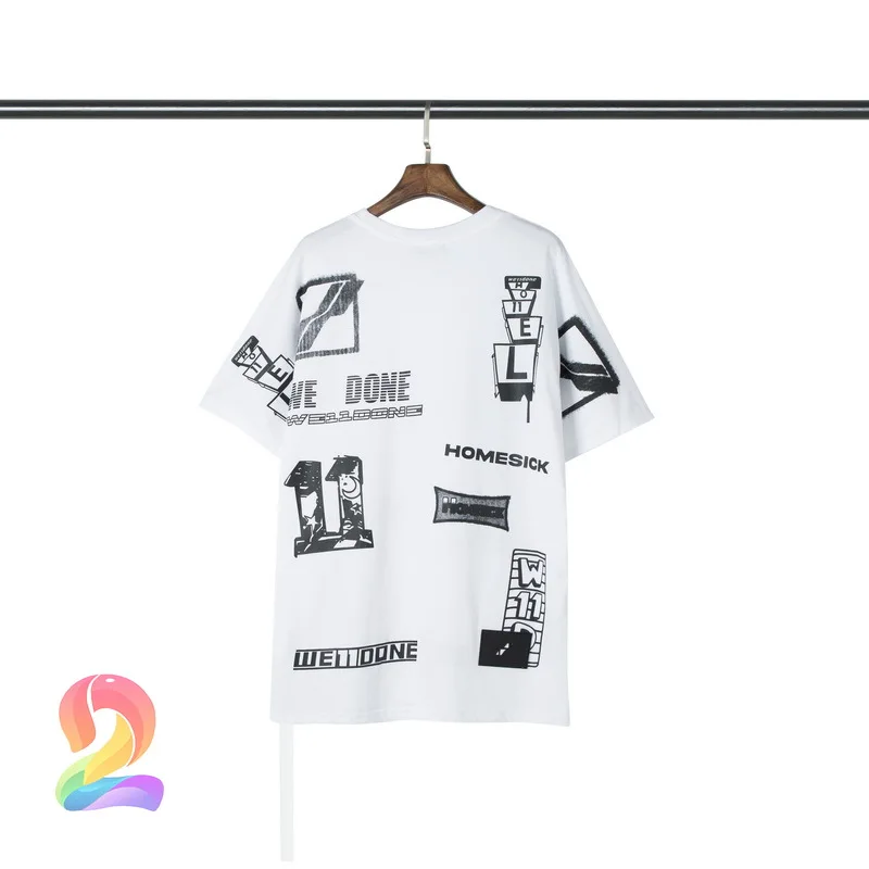 

WE11DONE Summer Short Sleeve T-shirt Men Women High Quality Tie-dye Pattern Tops Welldone Ribbon Decoration Hip Hop Streetwear
