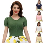 Женский укороченный вязаный свитер с коротким рукавом и U-образным вырезом на пуговицах