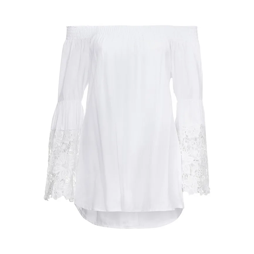 Кружевные блузки женские топы и женская одежда белые кружевные расклешенные