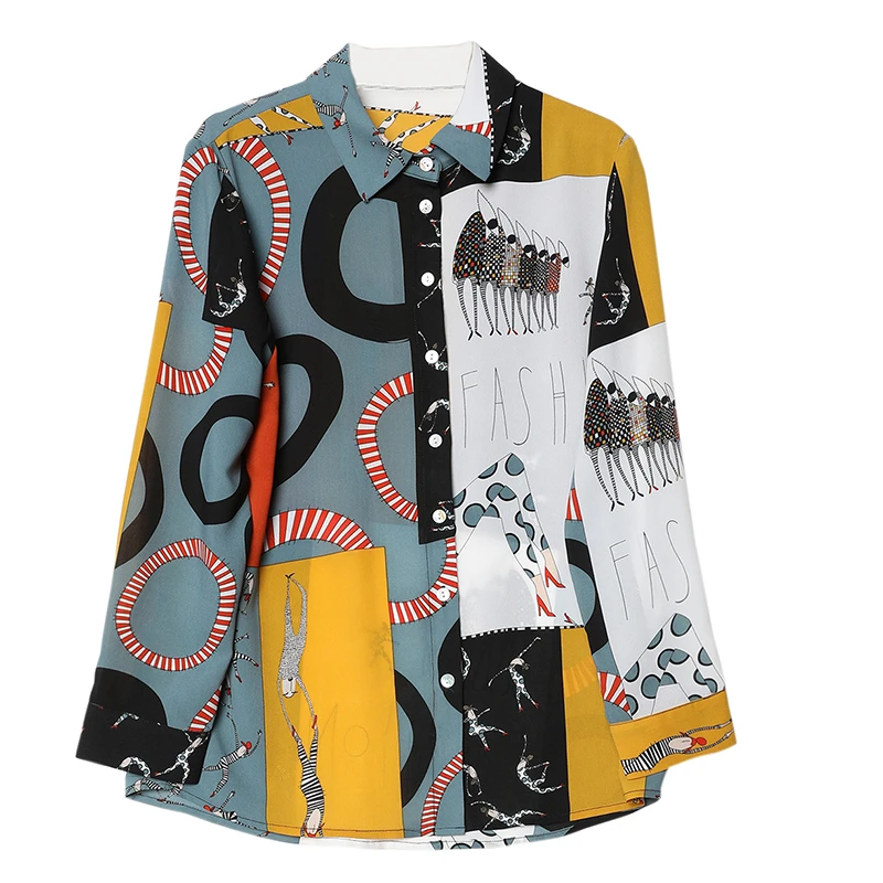

Blouse Women 2020 Spring fashion elegant Multicolor Cartoon chiffon Long Sleeve Shirt Office Blouse womens tops and blouses OL