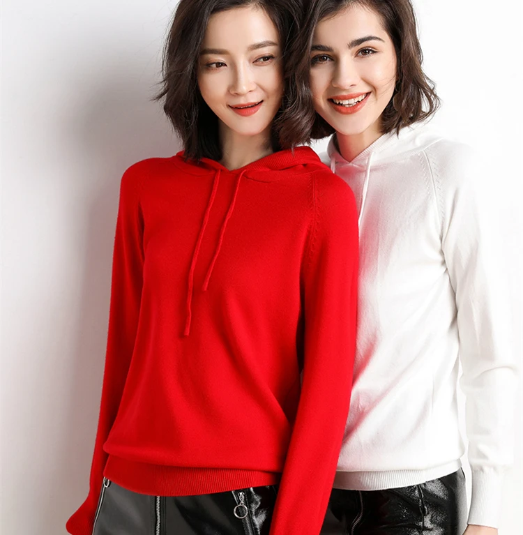 

korean chic knitted cotton hoodies sweater women streetwear long sleeve hooded sweter jumper pull femme pullover clothes