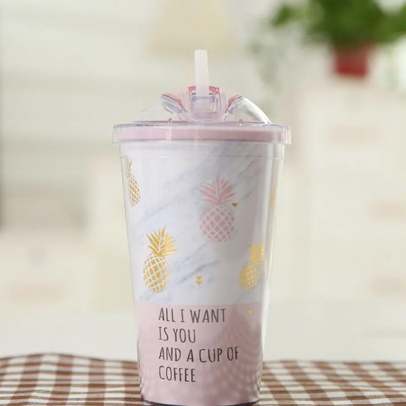 Пластиковая чашка для смузи напитков холодный кофейный сок с соломинкой жидкая
