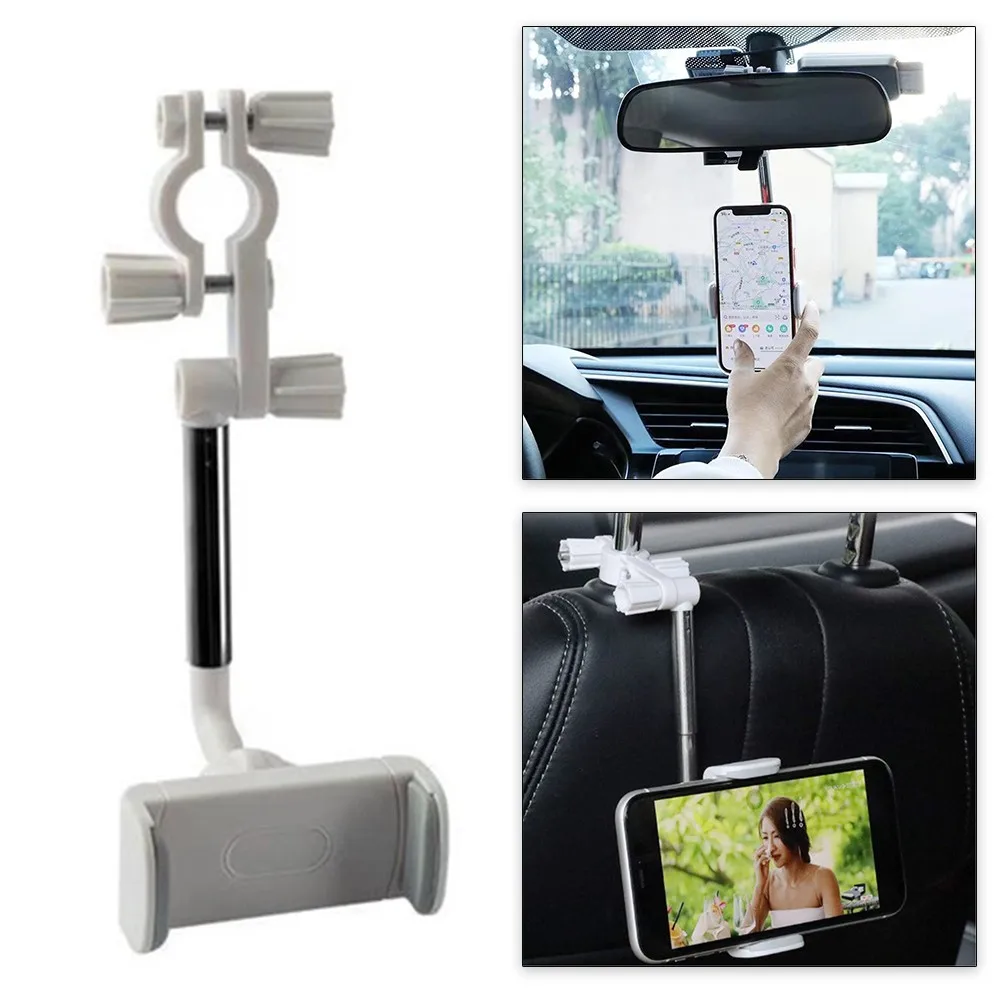

Universal Car Mount Phone Holder White 360 Degrees Rotating Stand Rearview Mirror Mount For All Kinds Of Phones And Car Models
