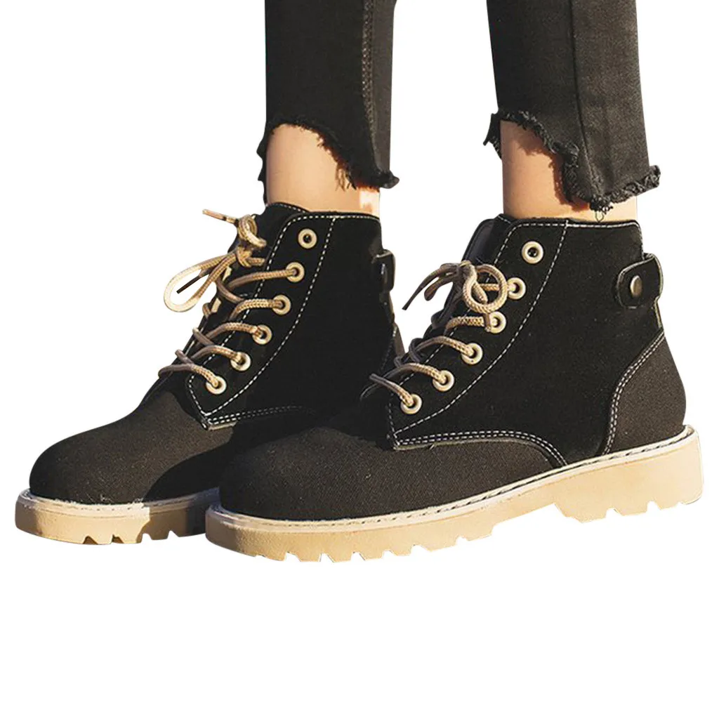 2019 г. Новые женские локомотивные ботинки модные однотонные на шнуровке с круглым