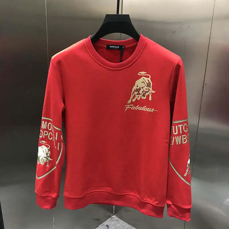 

Spring and Autumn Men's Top / T-shirt Plush and Thickened Loose Long Sleeve T-shirt Men's Fashion
