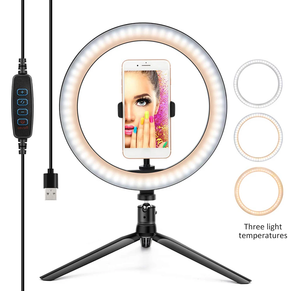 

10" LED Ring Light USB Charging Fill Light with Stand for Youtube Tiktok Makeup Video Live Phone Selfie