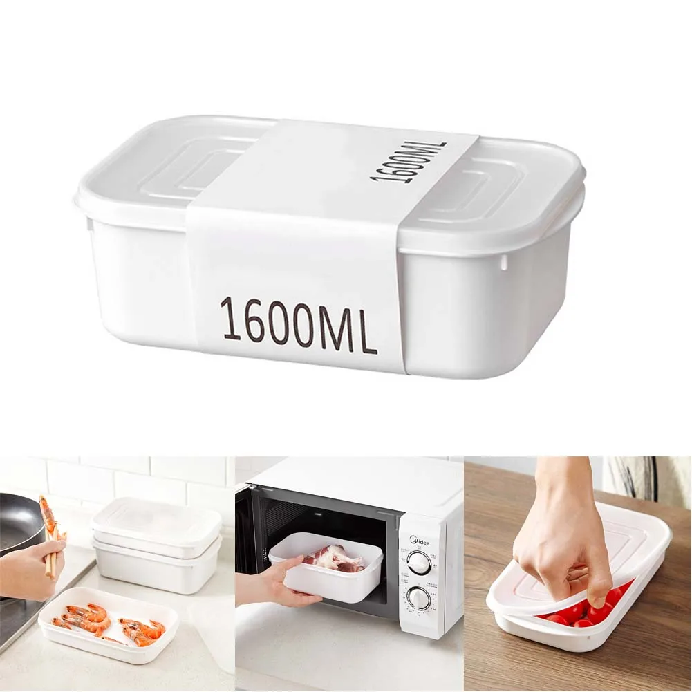 

4 Sizes Refrigerator Storage Box Sealed Box Multi-function With Lid Plastic White Washable Stackable Kichen Food Storage Box