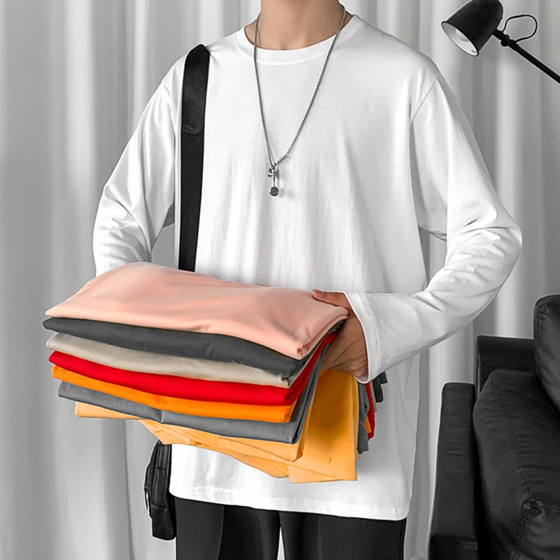 

Men Male Casual Solid Color Loose Long Sleeve Top T-shirt Tees