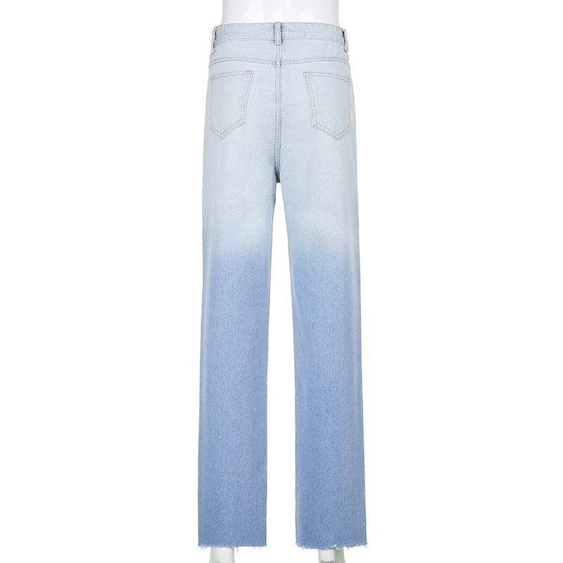 

Gradient Ripped Y2K Flare Jeans For Girls Female 2021 Fashion Women's Vintage Denim Pants High Waisted Trouser Capri Streetwear