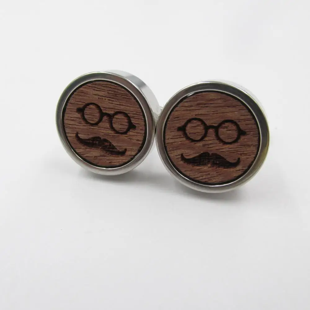 cufflink Лазерная гравировка по дереву Запонки Зажим для галстука усы и запонки в форме стаканов Мужские аксессуары подарок для отца - Окраска металла: cufflink