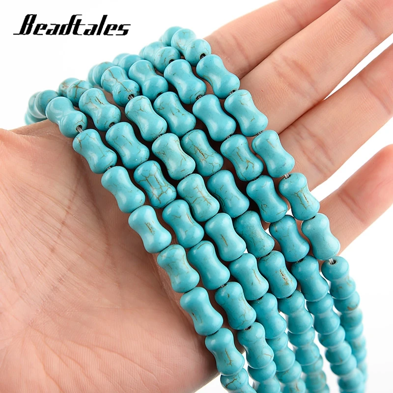 

Beadtales Natural Stone Blue Bone Shape Turquoise Beads Spacer Loose Bead For Needlework Jewelry DIY Making Bracelet Accessories