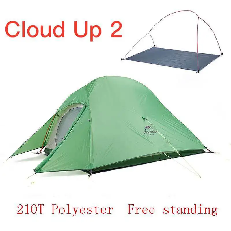 CloudUp2 210T Green Naturehike модернизированная серия Cloud Up Сверхлегкая походная палатка Водонепроницаемая походная палатка 20D нейлоновая палатка с бесплатным ковриком - Цвет: CloudUp2 210T Green