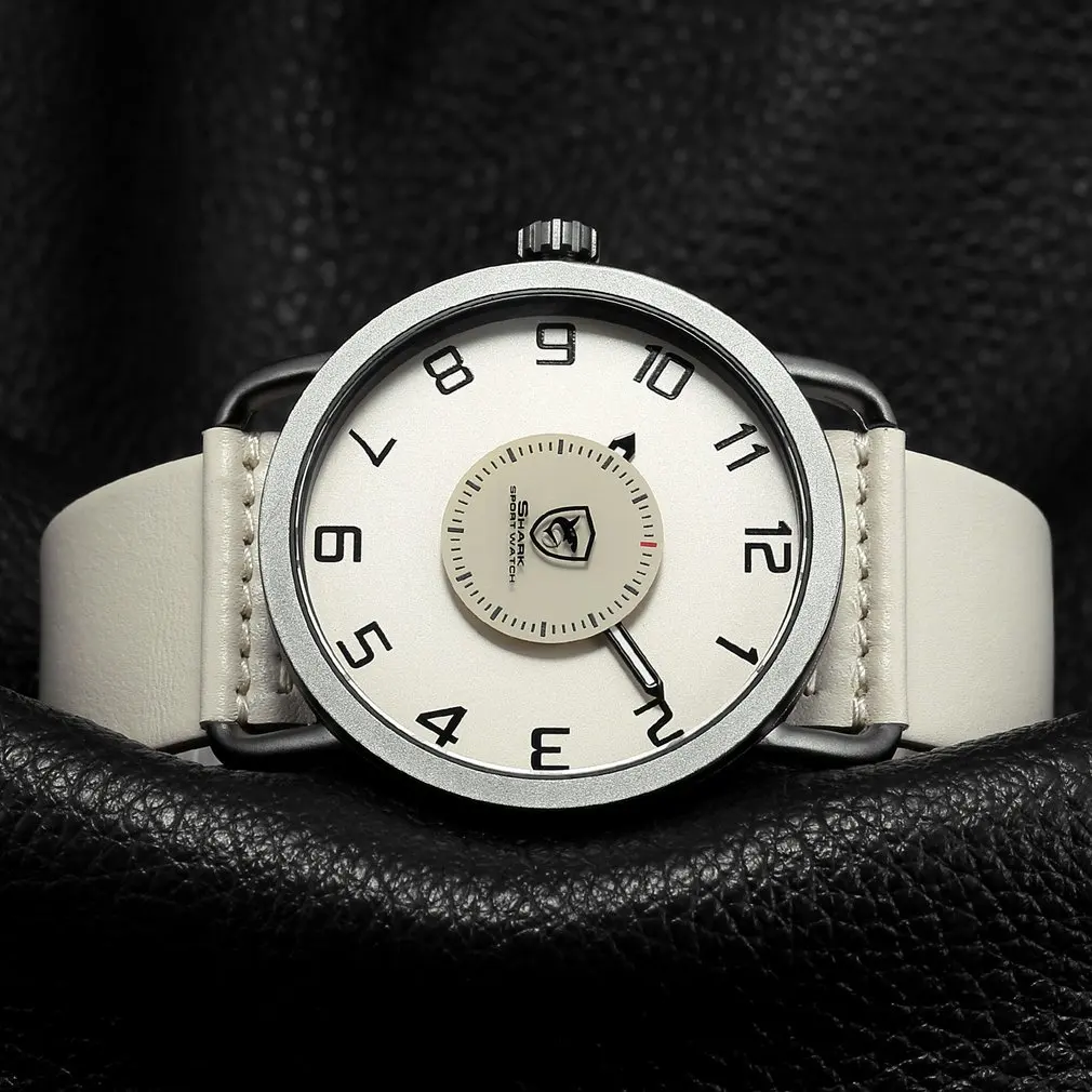 Часы наручные мужские водонепроницаемые кварцевые черные с кожаным ремешком -