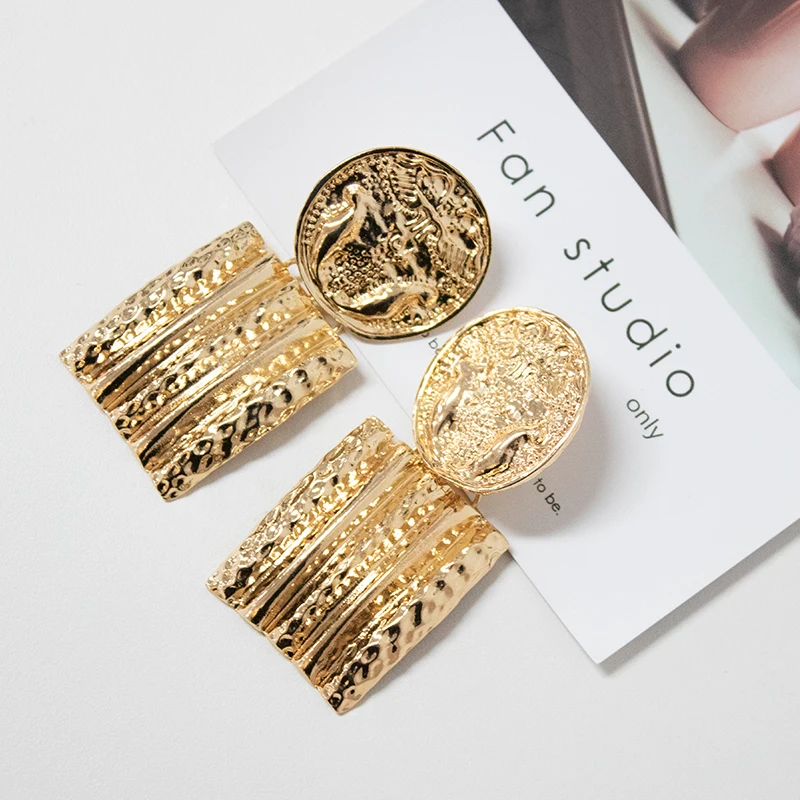 Серьги золотые Цвет большие серьги висюльки для женщин с модным геометрическим