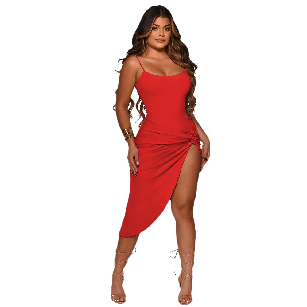 

2021 Summer New Solid Color Sexy Nightclub Dress Suspender Long Dress