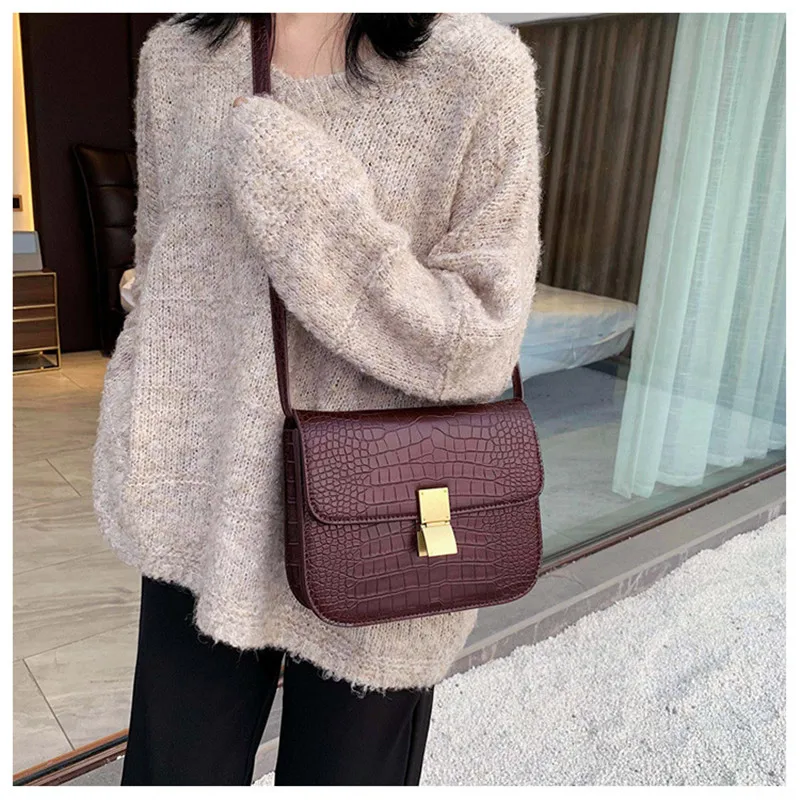 Дизайнерские маленькие сумки через плечо из искусственной кожи с каменным