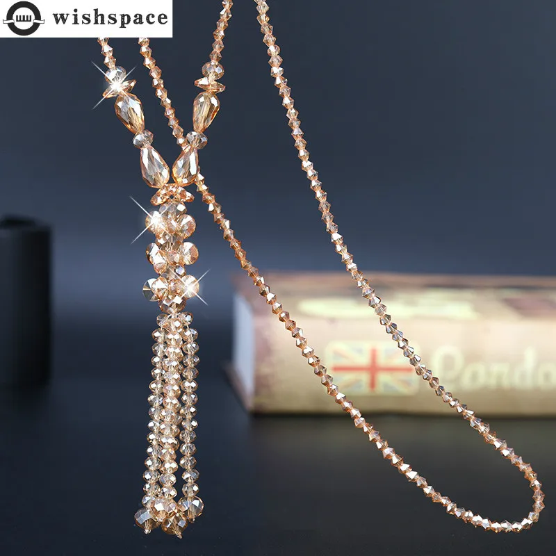 Wishspace модная женская цветная Хрустальная капля свитер цепь кисточка кулон